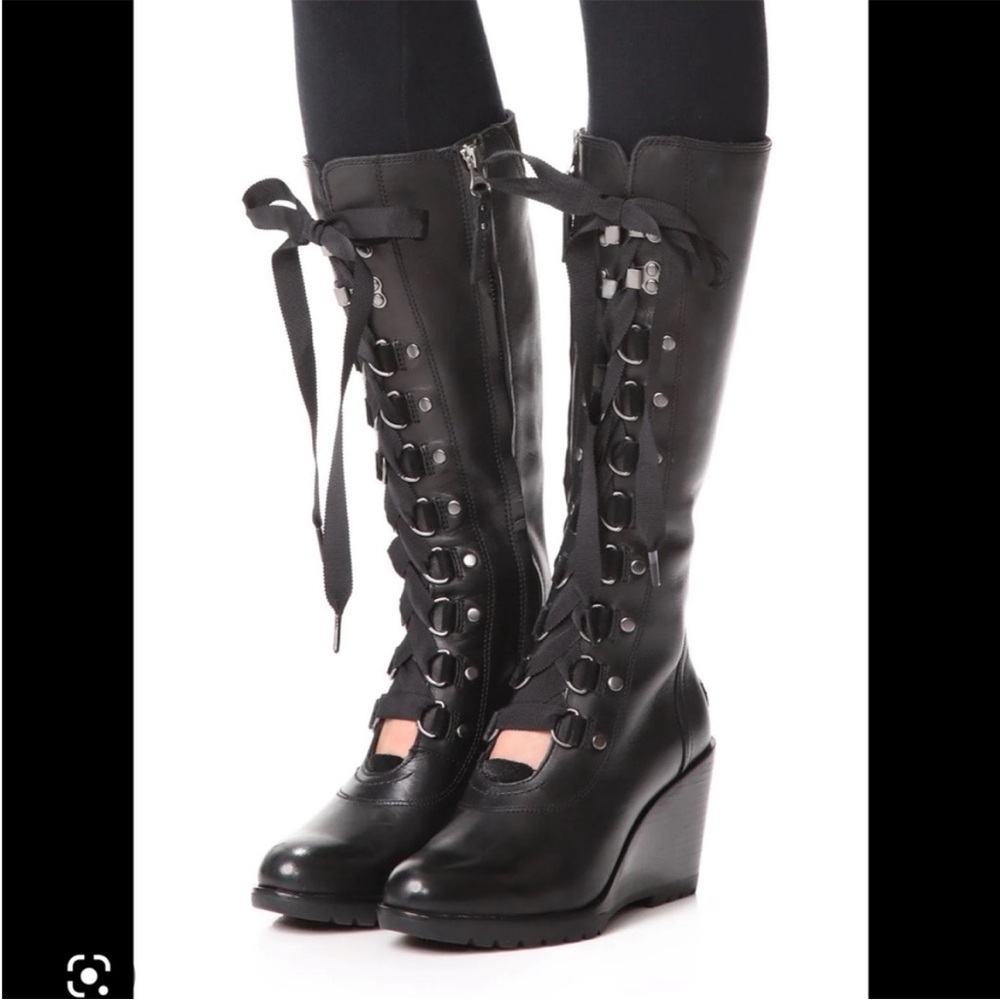 Sorel  After Hours Tall Lace-Up Wedge Boots size 9